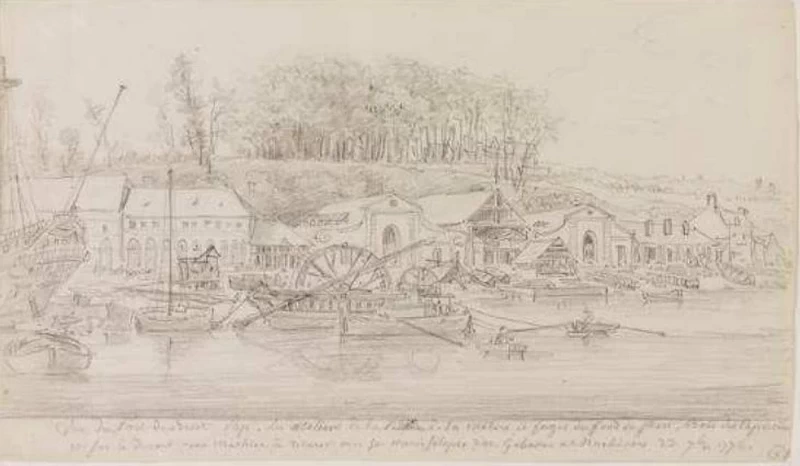 Veduta dei laboratori di costruzione in fondo al porto di Brest 1776 - Museo delle Belle Arti di Brest